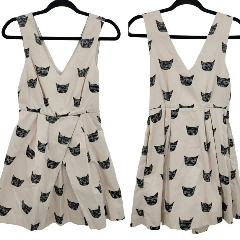 Anthropologie Leah Reena Goren Feline Karma Cat Mini Dress 0 Novelty Fit Flare - Picture 2 of 12